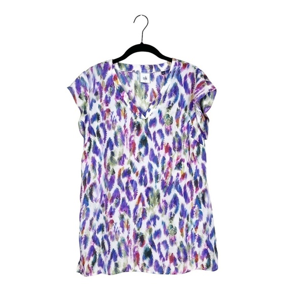 CAbi Style 5027 Plume Feather Top Multicolor Blue Pink V-Neck Blouse Size S - Picture 1 of 6